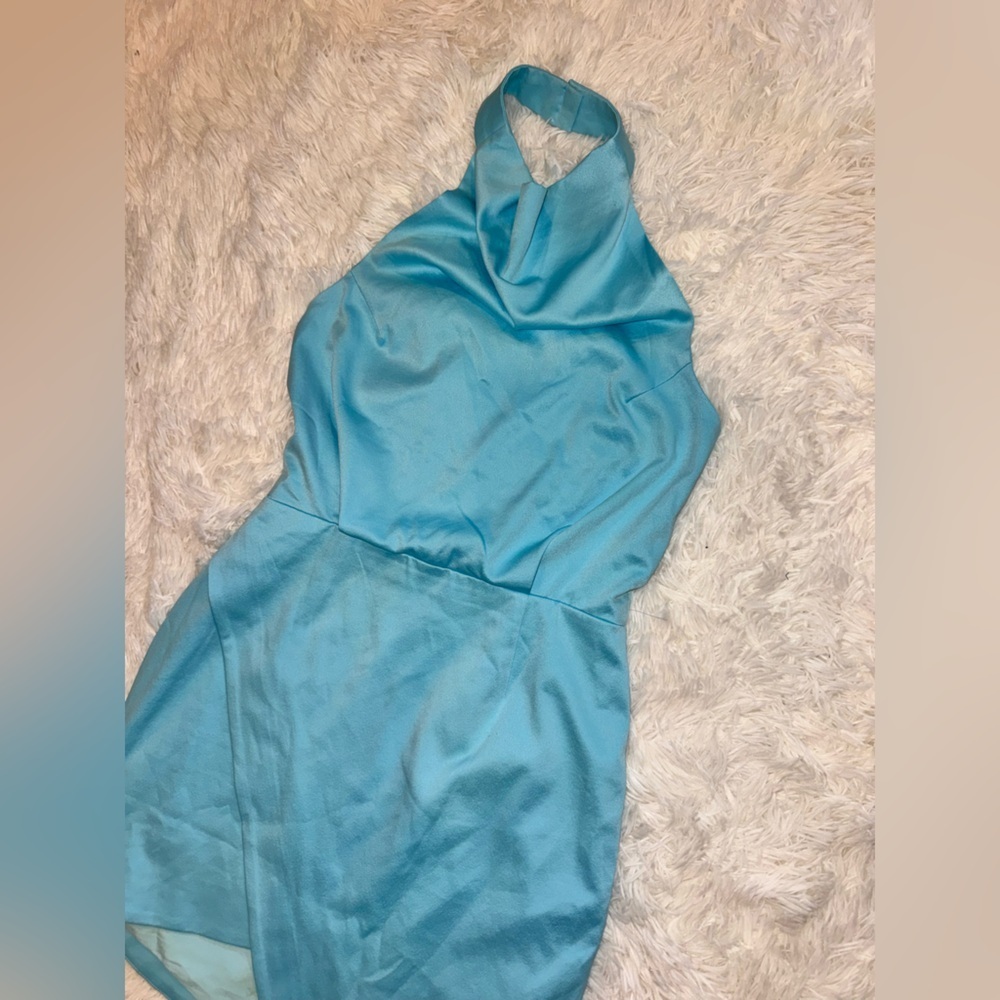 NEW Elliatt Camo Asymmetrical Halter Mini Dress in Aquamarine Sz M - Picture 3 of 6